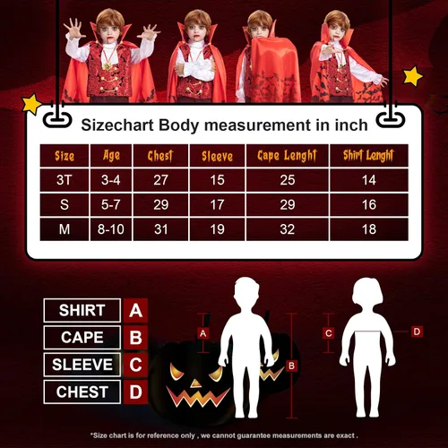 Vista 5 de Vampire Costume Kids Boy Medieval Scary Vampire Costume for Halloween Party, Vampire Teeth Cosmetic Kit IncludedBlack Red