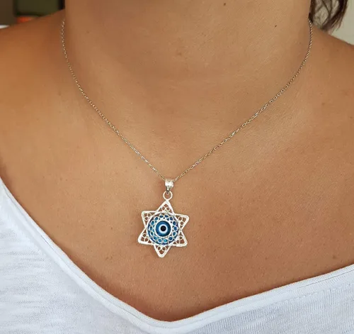 Vista 4 de MYSTIC JEWELS by Dalia - Collar de filigrana de plata de ley con ojo azul
