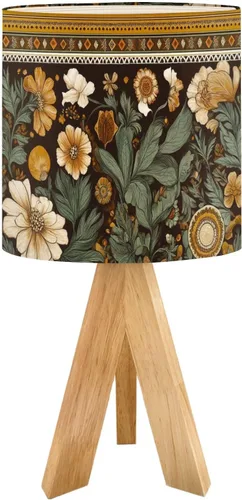 Vista 19 de Tripod Table Lamp Boho Vintage Flower Shape Stripe Circles Curved Lines Bedside Lamps Small Lamp Nightstand Lamp with Linen Lampshade Table Lamps