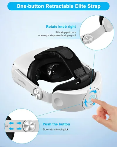 Vista 2 de TRANSNOVO Compatible with Oculus Quest 2 Head Strap, VR Accessory for Meta Quest 2,One-Button Retractable Lightweight Elite Strap,Enhanced Comfort