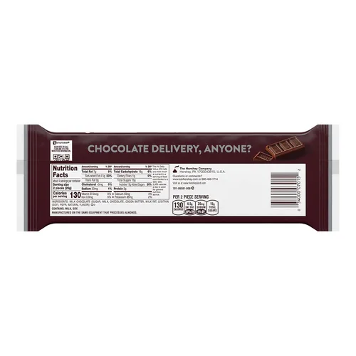 Vista 2 de HERSHEY'S Tamaño de bocadillo de chocolate con leche, barras de caramelo, 0.45 onzas (8 unidades)