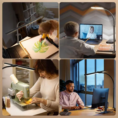 Vista 8 de Lámpara LED de Escritorio para Oficina en Casa, Luz de Escritorio de Computadora de 24W con Control Remoto, Lámpara de Mesa Brillante Regulable