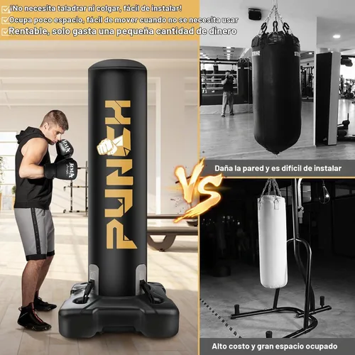 Vista 6 de Bolsa de boxeo pesada con soporte para adultos y adolescentes, bolsa de boxeo inflable independiente con guantes, set de kickboxing y boxeo