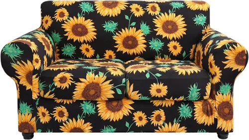 Vista 15 de hyha Funda para sofá, fundas para sofá biplaza, diseño floral, elásticas, estampadas, 3 piezas, fundas para sofá de 2 cojines separados, protector