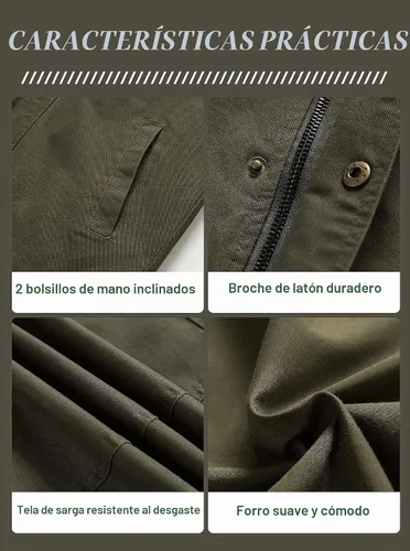 Vista 6 de Pursky Chaqueta de lona de algodón militar casual para hombre con capucha desmontable Verde militar