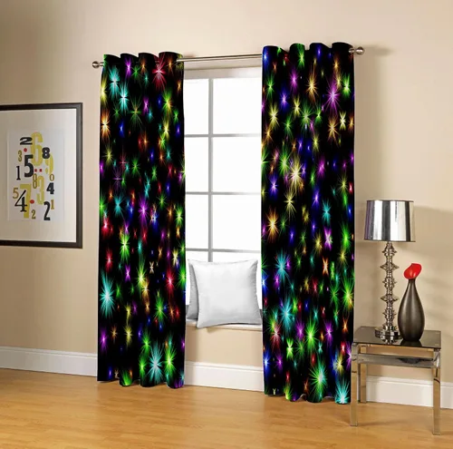 Vista 4 de Cortinas opacas negras con diseño de estrella brillante para dormitorio, 63 pulgadas de largo, 2 paneles de 42 x 63 pulgadas, para oscurecer