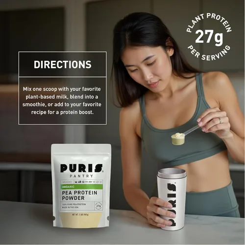 Vista 5 de PURIS Proteína orgánica de guisante en polvo – Proteína vegana orgánica USDA 0.95 oz de proteína vegetal por porción Sin gluten sin OMG