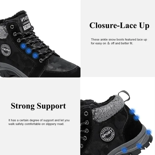 Vista 4 de Qiucdzi Botas de nieve de invierno para hombre, con forro de piel cálida, antideslizantes, para exteriores, zapatos de trekking antideslizantes