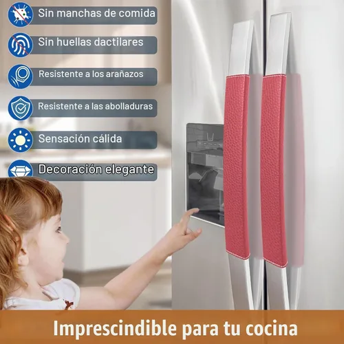 Vista 2 de Fundas para manija de puerta de refrigerador, 5 PCS, fundas ajustables para manijas de electrodomésticos, mantén tu cocina limpia, protector