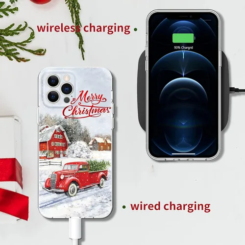 Vista 5 de Newseego Funda de Navidad para iPhone 12 Pro Max, serie a prueba de golpes, antiamarilla, policarbonato duro + TPU para mujeres y niñas, lindo coche