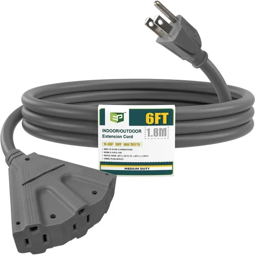 Vista 27 de EP Cable de extensión para exteriores de 6 pies, 16/3 SJTW, 3 tomas de corriente eléctrica, negro Enchufe a tierra de 3 puntas, para luces