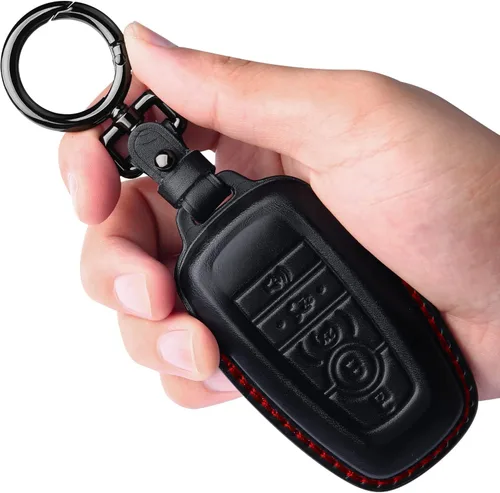 Vista 8 de Tukellen Funda de cuero para llavero de Ford con llavero compatible con Ford Explorer Mustang Fusion Escape F150 F250 F350 F450 F550 Edge-Negro