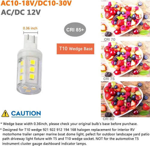 Vista 3 de Bombilla LED de 3 W T10 con base de cuña RV 921, 12 VAC/CC, paisaje, jardín, patio, camino, entrada, Malibu, caravana, remolque, autocaravana