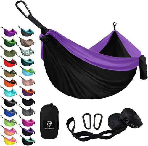 Vista 17 de Gold Armour Hamaca de camping – Hamaca doble XL, hamaca portátil, accesorios de camping, equipo para exteriores e interiores con correas de árbol