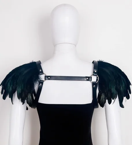 Vista 6 de L'VOW Correa de hombro para mujer gótica de plumas naturales para disfraz de carnaval de Halloween