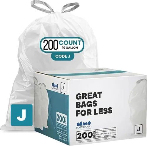 Vista 9 de Plasticplace - Bolsas de basura con ajuste personalizado compatibles con Simplehuman Código J, 50 unidades, blancas, con cordón, forros de basura