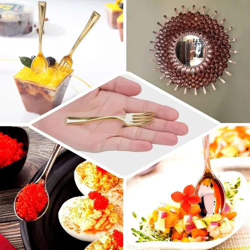 Vista 5 de Efavormart - Juego de 24 cucharas de plástico de 4 pulgadas, pequeñas cucharas desechables para degustación de postres con acabado metálico