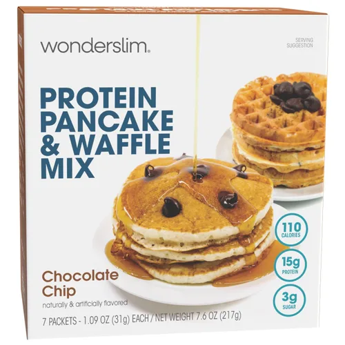 Vista 10 de Mezcla para panqueques y waffles de proteínas WonderSlim, sabor a arándano, baja en azúcar y calorías (7 unidades) High Protein Breakfast, 15g