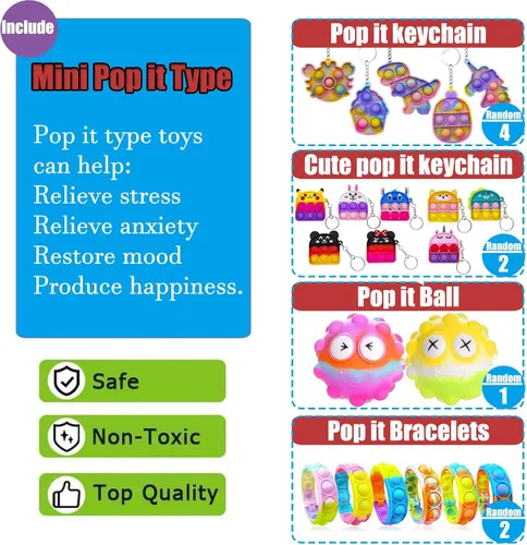 Vista 3 de 112 juguetes Pop Party Favors para niños, juguetes antiestrés de primera calidad para niños de todas las edades, surtido de rellenos de piñata