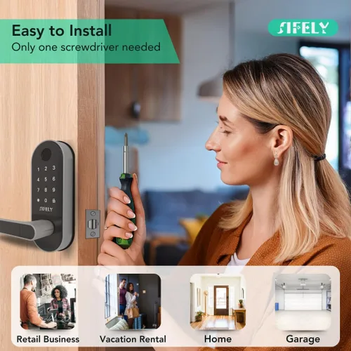 Vista 7 de Cerradura de puerta inteligente con huella digital WiFi integrada con mango y teclado, acceso remoto y bloqueo automático, entrada sin llave
