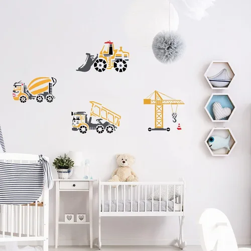 Vista 5 de 9 plantillas de vehículos de construcción, plantillas reutilizables para decoración de pared del hogar, 7.9 pulgadas