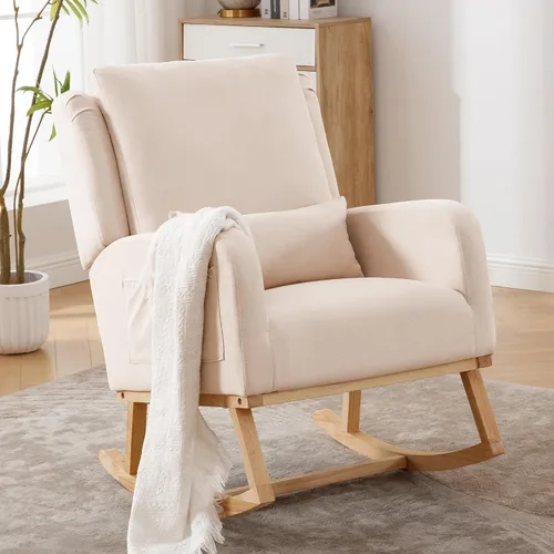 Vista 9 de HCHAIRH Mecedora para cuarto de bebé, sillas mecedoras para lactancia con cojín lumbar, cómodas mecedoras modernas con respaldo alto para cuarto