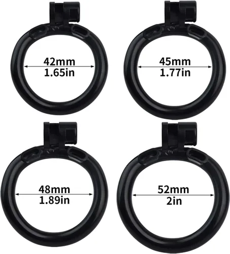 Vista 3 de Jaula ligera para el pene dispositivo de castidad con 4 anillos y llaves, jaula de pene masculina con bloqueo invisible y campana, juguetes sexuales