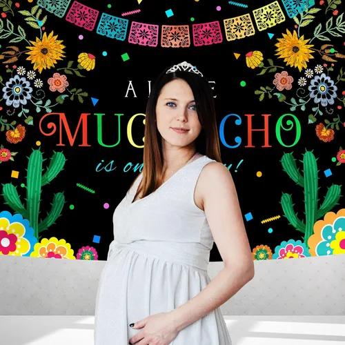 Vista 4 de Fondo de fiesta para baby shower para niño mexicano A Little Muchacho is On His Way Fondo de fotografía Cactus Cinco Mayo decoraciones de fiesta