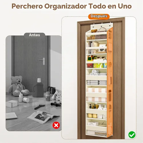 Vista 8 de Mefirt - Organizador de 7 niveles para colgar en la puerta Beige