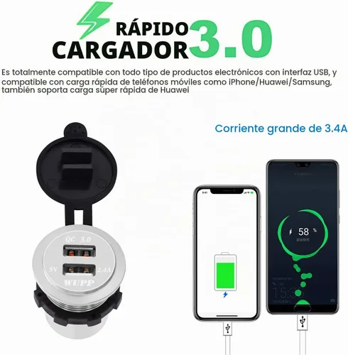 Vista 2 de BlueFire - Enchufe de carga rápida QC3.0 de doble puerto