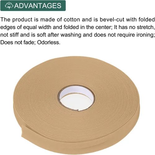 Vista 263 de MECCANIXITY Cinta al bies de doble pliegue de 1/2 pulgada de poliéster continuo a granel para costura, costura, dobladillo, encuadernación y Beige