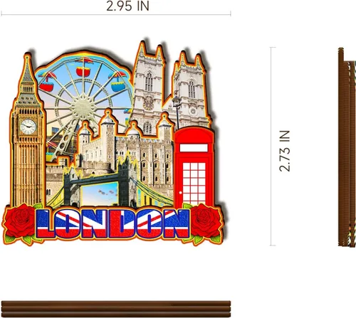 Vista 3 de Imán de madera de Inglaterra Londres 3D para nevera, recuerdos coleccionables, decoración hecha a mano, artesanías 2