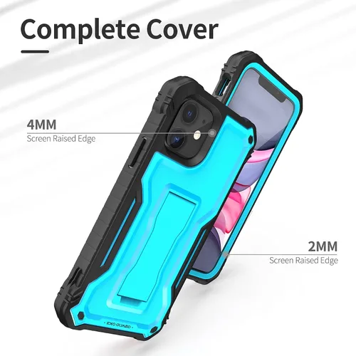 Vista 3 de ExoGuard Funda para iPhone 11, funda de goma a prueba de golpes, protector de pantalla integrado con soporte para iPhone 11 de 6.1 pulgadas (azul)