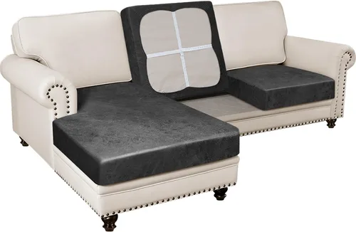 Vista 33 de Fundas para sofá modular, funda para sofá con aspecto de cuero, forma de L, 2 piezas, funda elástica suave para sofá seccional, protector de muebles