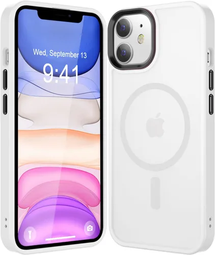 Vista 27 de Fuerte magnético para iPhone 11, compatible con Magsafe, [resistente a caídas de 13 pies] Funda trasera translúcida mate con sensación de piel