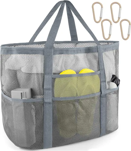 Vista 10 de SRISE Mesh Beach Bag - Large Beach Tote Bag for Family Beach Bag for Toys & Vacation Essentials Negro