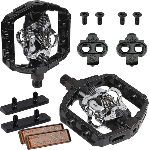 Vista 3 de VENZO Shimano SPD compatible con bicicleta de montaña CNC Cr-Mo pedales sellados con tacos