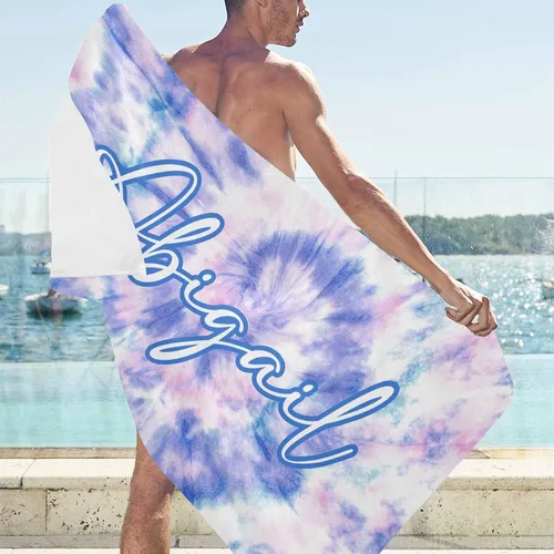 Vista 3 de MyPupSocks Toallas de playa para niñas, toallas personalizadas de teñido anudado con nombres para niños y adultos, toallas de playa personalizadas
