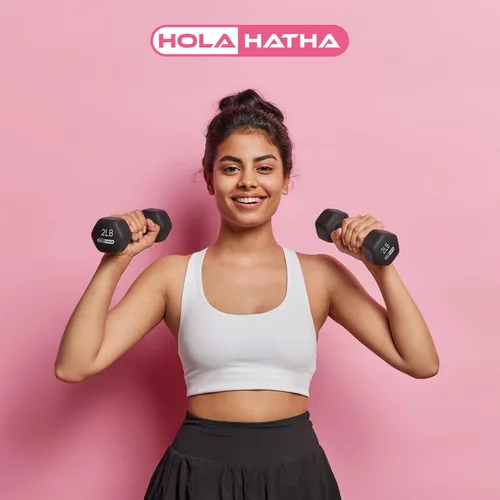 Vista 5 de HolaHatha 1, 2 and 3 lb Neoprene Dumbbell Strength Training Weight Set with Rack