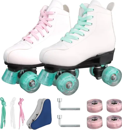 Vista 8 de Wiwiy Patines de Rodillo para Mujeres y Hombres - Cuatro Patines de Cuatro Ruedas Brillantes Ajustables