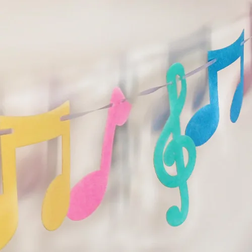 Vista 3 de 3 filas de notas musicales pancartas coloridas notas musicales guirnalda de fiesta temática de música decoración para Rock Roll cumpleaños, baby