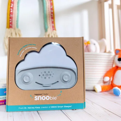 Vista 5 de Happiest Baby SNOObie - Máquina inteligente de ruido blanco, máquina de sonido portátil para bebés con luz nocturna, 12 sonidos relajantes
