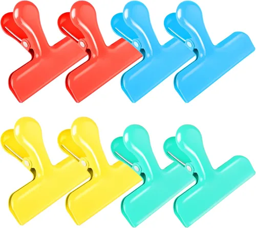 Vista 14 de Pinzas para bolsas, clips de acero inoxidable resistentes, paquete de 8, gran cierre para bolsas de alimentos, ideal para sellar bolsas de café Negro