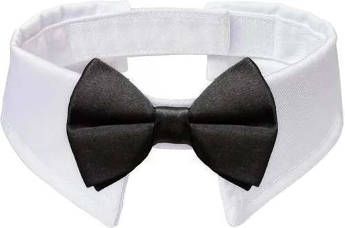 Vista 11 de Pajarita para perro, collar de perro esmoquin de Koolmox para bodas con collar blanco ajustable hecho a mano y corbata negra, corbata clásica