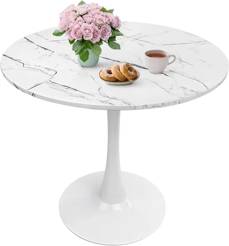 Vista 8 de 27.5" Tulip Round Dining Table with Metal Pedestal Black Mid-Century Modern Circle Table for 2-4 People for Small Kitchen Living Room, Cafe, Bistro