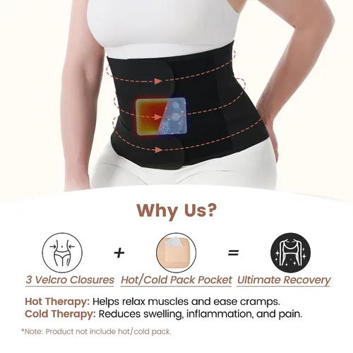 Vista 3 de Trendyline Banda para el vientre posparto para recuperación de cesárea, faja abdominal poscirugía con bolsillo frío caliente para aliviar el dolor
