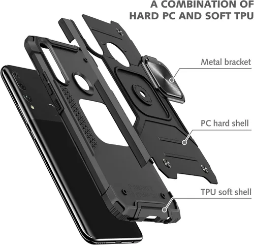 Vista 6 de Asuwish Funda compatible con Huawei Y9 Prime 2019 y protector de pantalla de vidrio templado, soporte de anillo celular con soporte para teléfono