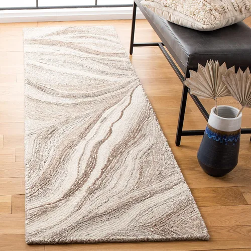 Vista 12 de SAFAVIEH Metro Collection - Alfombra decorativa de 2 x 3 pies, marfil y marrón, hecha a mano, lana abstracta moderna, ideal para zonas de alto