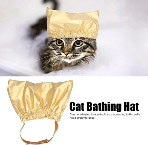 Vista 2 de Cat Shower Hat, Cat Muzzle for Grooming Waterproof Cat Helmet and Adjustable Dog Earmuffs Reusable Bath Ear Covers for Cat Dog Kitten Puppy (M)