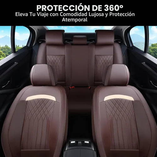 Vista 6 de FLORICH Fundas de asiento delantero de automóvil, fundas de asiento de cuero para automóviles, protector de asiento de automóvil, impermeable Beige